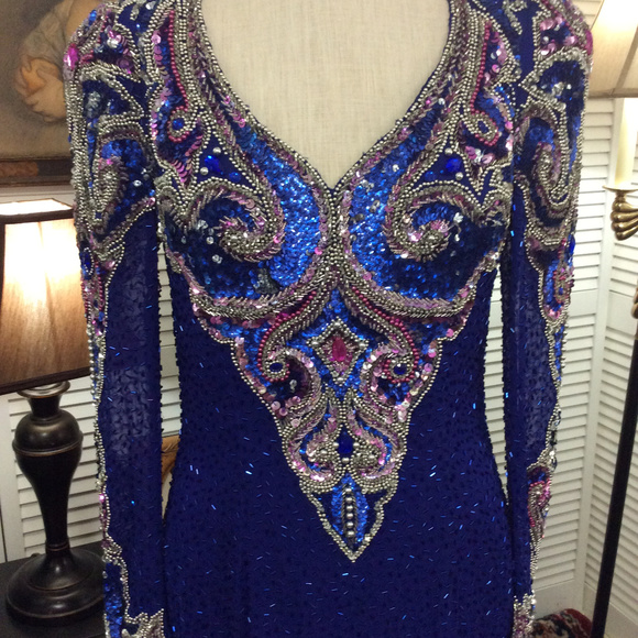 SOLD ... Glitzy Silk Sequin Pageant Evening Gown - Picture 7 of 8
